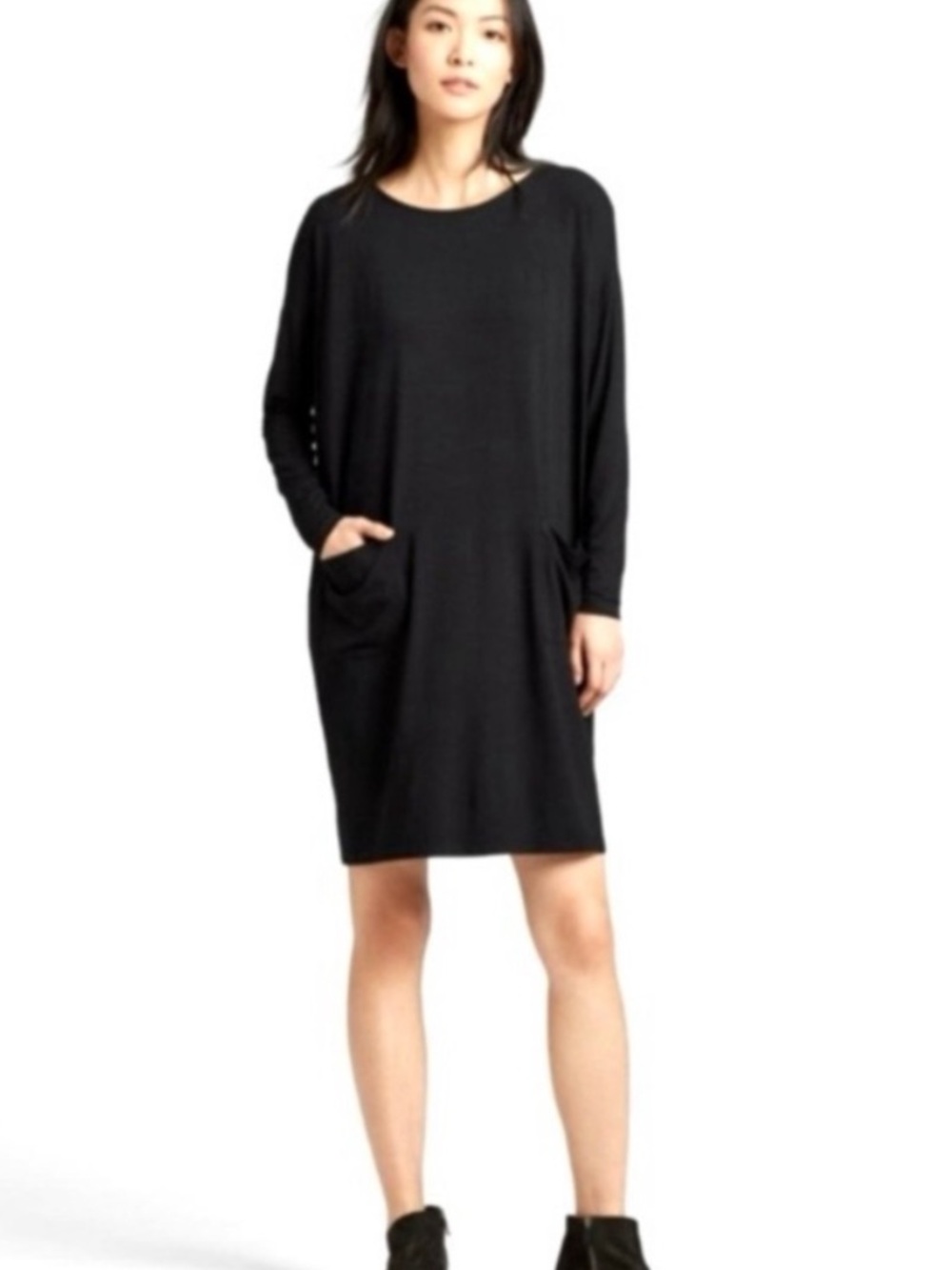 Eileen Fisher Jersey Knit Pocket Dress Women’s Size XS Long Sleeves Knee Length
